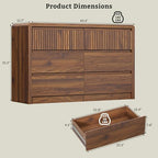 LYNSOM Walnut Fluted 6 Drawer Dresser for Bedroom, Curved Edge, 50" Wide