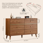 Chrangmay 6 Drawer Dresser,47" Wide Mid Century Chest of Drawers,Wooden Bedroom Drawer Dresser with 6 Storage Drawers for Bedroom,Living Room,with Anti-Tipping Device,Walnut.HT