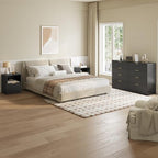 8 Drawer Dresser & 1-Drawer Nightstand Set 3-Piece, Black丨55 Wide Bedroom Dresser Set Night Stand Set of 2, Fluted Modern Wood Chest of Drawers Storage Dressers Set for Bedroom