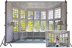 AOFOTO 7x5ft Classic French Pane Bay Windows Backdrop Luxury Retro Interior Decoration Floor Lamps Photography Background New Life Furniture Home Lifestyle Estate Modern Residence Photo Studio Props - size: 7x5ft