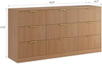 9 Drawer Fluted Dresser for Bedroom with Deep Drawers, Light Walnut丨63 Wide Wood Dresser, Large Chest of Drawers, Modern Long TV Stand, Storage Cabinet Side Table for Living Room, Hallway