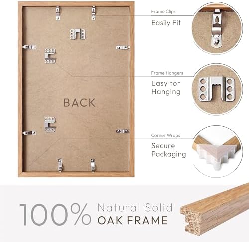 11x17 Picture Frame, Solid Oak Wood 11x17 Poster Frame with Mat to 8x12