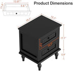 Black Nightstand Set of 2, Vintage Bedside Tables with Drawers for Bedroom