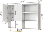 Bathroom Wall Cabinet Wood Large Wall Mounted Medicine Cabinet with 2 Doors and 4 Open Shelves Over Toilet Storage Cabinet Organizer with Towel Bar,White