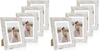 Hongkee 5x7 Picture Frame Set of 4, Made of Real Glass and Distressed White Wooden Frame, 5 by 7 Photo for Wall or Tabletop - Display Picture 4x6 with Mat or 5x7 Without Mat (Pack of 2)