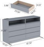 Gyfimoie Grey 6-Drawer Dresser for Bedroom w/Power Outlet and LED Light