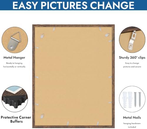 Hongkee 22x28 Frame Set of 4, 22 x 28 Rustic Brown Wood Style(Mat 18x24)