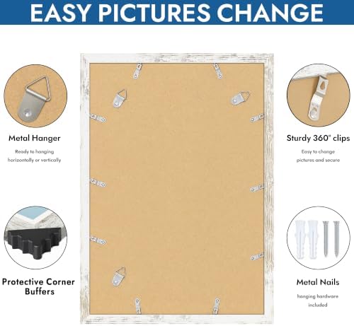 Hongkee 13x19 Picture Frame Set of 4, 13x19 Distressed White Wood,Mat 11x17