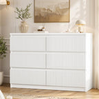Jocoevol 6 Drawer Fluted Dresser, Modern Chest of Drawers for Bedroom with Hidden Handles, Wood Storage Organizer Cabinet for Living Room & Entryway, White (15.7" D x 47.3" W x 31.6" H)