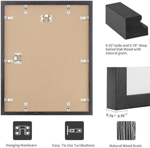 puthiac 16x20 Solid Oak Wood Picture Frame, Black, 1 Pack