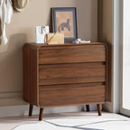Nasonet 3 Drawer Dressers for Bedroom, Mid Century Modern Chests of Drawers, Curved Dresser with Storage Drawer, Wooden Bedroom Furniture Drawer for Closet, Home Office, Walnut