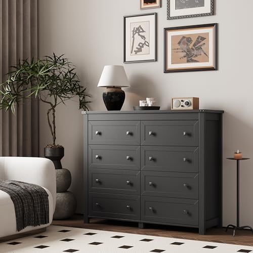 Xixini 47.2" Wide 8-Drawer Farmhouse Dresser for Bedroom, Black