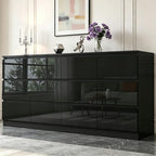 12 Drawers Dresser with Charging Station, Modern Large Dresser with 12 Handle Free Drawers, Wood Storage Chest of Drawers for Bedroom, Living Room, Entryway, Hallway, Black