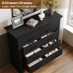 8 Drawer Dresser for Bedroom, Wood Dresser Chests of Drawers with Metal Handle, Double Wide Dressers, Vintage Design Storage Chest Cabinet and Organizer Drawers for Closet, Hallway, Entryway, Black