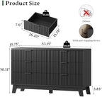 Xixini Fluted Dresser with 6 Drawers, 54" Wide Modern Chest of Drawers with Metal Handle, Wooden Dresser TV Stand, Wood Closet Clothes Storage Organizer for Bedroom, Living Room, Hallway, Solid Black