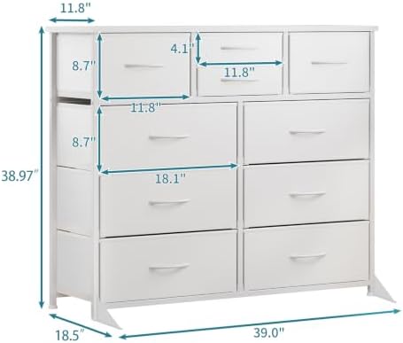 LUMTOK 10 Drawers Dresser with Fabric Bins for Bedroom,Closets，Rustic Brown