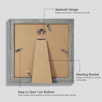 Hongkee 8x8 Picture Frames Set of 4, Made of Glass and Grey Wooden Frame - Display Picture 6x6 with Mat or 8 x 8 Without Mat, 8 by 8 Photo for Wall or Tabletop