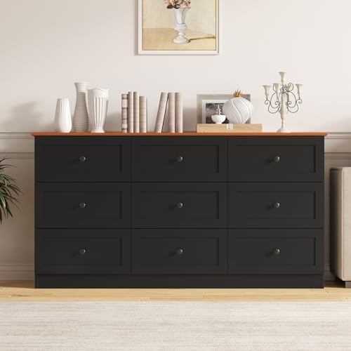 Furnify 9 Drawer Dresser, 59" Wide Dresser for Bedroom, Black