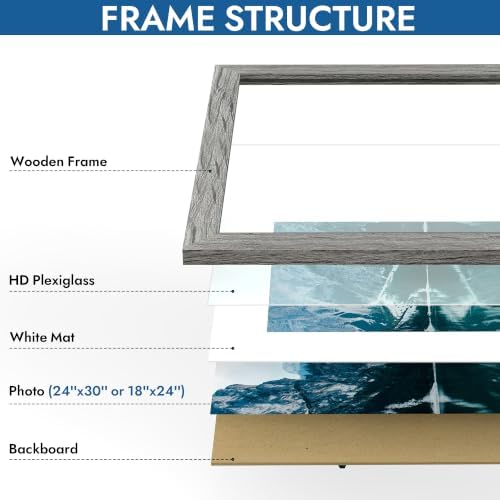 Hongkee 24x30 Frame Set of 4, 24 x 30 Grey Wood Style(Mat 18x24)