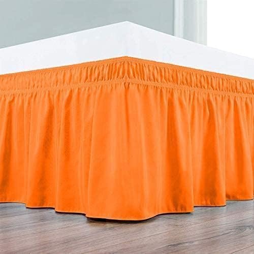 Orange Wrap Around Bed Skirts with 16" Drop - Three Sides Fabric Adjustable Elastic Dust Ruffle Silky Soft -600 TC Stretchy Bed Skirt-Full(54"X 75") Orange