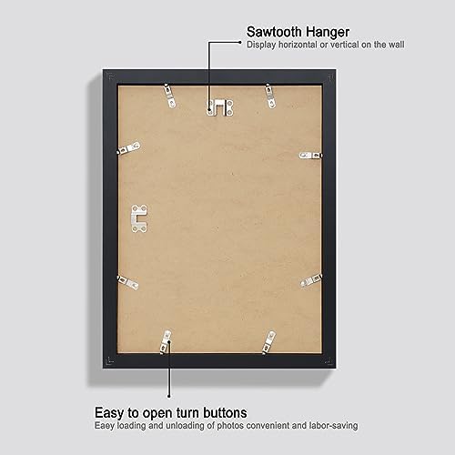 Hongkee 11x14 Picture Frame Set of 4, Made of Real Glass and Rustic Black Wooden Frame, Display 8x10 Pictures with Mat or 11 x 14 Posters without Mat for Wall Mounting, Gallery Photo Frames