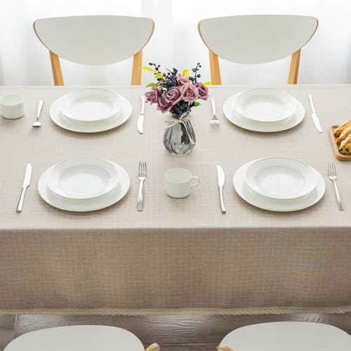 GLORY SEASON Textured Tablecloth Linen-Look Rustic Burlap Style Washable Solid Heavy Weight Lace Trim Rectangle Fabric Table Cloth,Table Cover for Kitchen Dinning Tabletop Decoration55x70 in Beige - size: 70" x 55" (Rectangular)