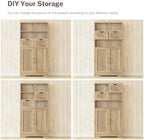 Iwell Tall Storage Cabinet, Fluted Cabinet with 2 Drawers & Adjustable Shelf, Bathroom Storage Cabinet, Kitchen Pantry Storage Cabinet, for Living Room, Dining Room, Home Office, Natural Oak