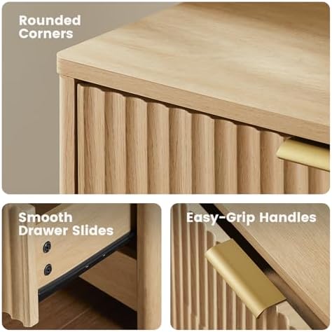 Amada Modern 7 Drawer Dresser, Fluted Wood Chest of Drawers, Natural Oak