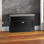 Haotian Shoe Storage Bench with Cushion, Black Narrow Shoe Rack for Entryway, Small Shoe Cabinet with Flip-Drawer, Closet Hallway Mudroom FSR82-L-SCH