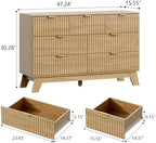 Wodeer 7 Drawer Fluted Dresser for Bedroom, Mid Century Modern Wooden Dresser with 7 Drawers, Dressers & Chests of Drawers with Metal Handle, TV Stand & Storage Organizer for Entryway, Hallway, Oak