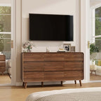 Nasonet 9 Drawer Dresser for Bedroom, 55'' Wide Mid Century Modern Wood Chest of Drawers, Large Storage Drawer Dresser TV Stand, Walnut