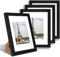 Hongkee 9x12 Picture Frame Set of 4, Made of Glass and Rustic Black Wooden Frame - Display Picture 6x8 with Mat or 9 x 12 Without Mat, 9 by 12 Photo for Wall or Tabletop