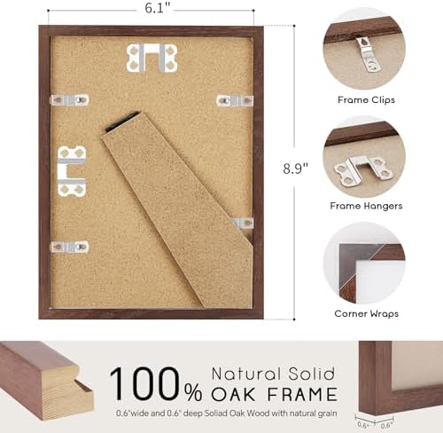 puthiac 6x8 Solid Oak Wood Picture Frames, Walnut, 3 Pack