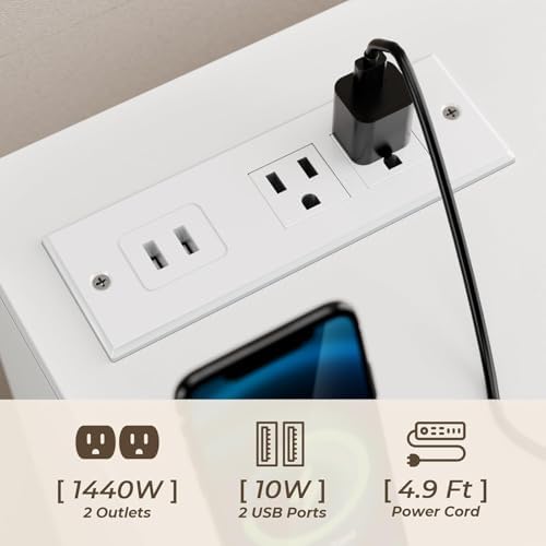 STIKELY Drawer Dresser for Bedroom with Power Outlet, Black Dressers with LED Light, Dresser Chest of Drawers for Closet,Wood Dressers Organizer Cabinet (White 9 Drawers)