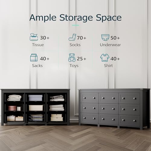 Xixini 59.1" Wide 9-Drawer Farmhouse Dresser for Bedroom, Black