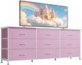 WLIVE Dresser TV Stand for 75 Inch TV, 9 Drawer Dresser for Bedroom, A-Pink