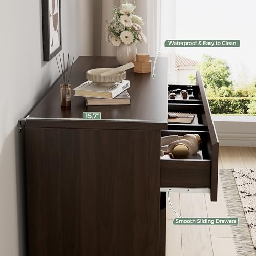 Jocoevol Modern Brown 7 Drawer Dresser for Bedroom, Simply Chest of Drawers, Wood Storage Dresser with Deep Drawers for Living Room Hallway Entryway, Brown