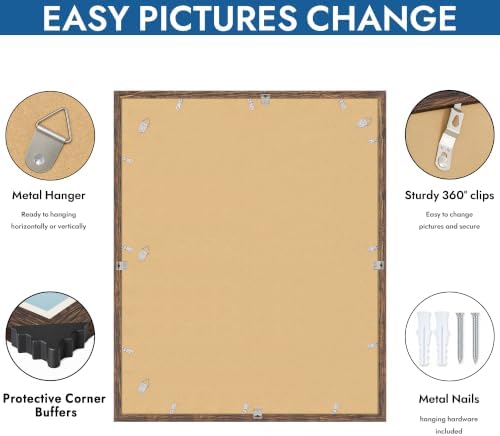 Hongkee 24x30 Frame Set of 4, 24 x 30 Rustic Brown Wood Style(Mat 18x24)