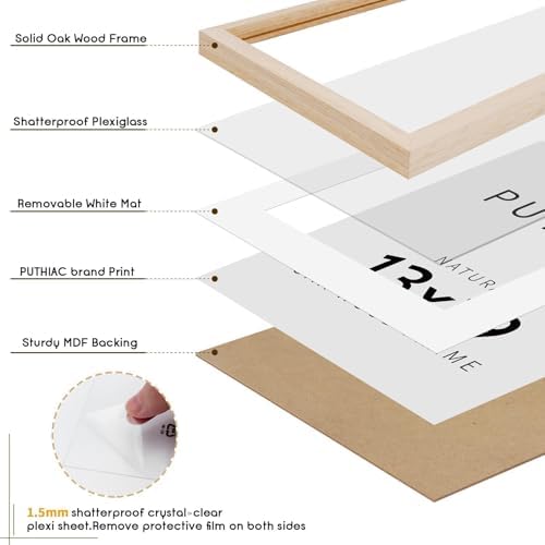 puthiac 13x19 Solid Oak Wood Picture Frame, Natural Oak, 1 Pack