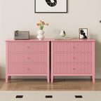 RoyalCraft 32" Large Nightstand Set of 2, Fluted Painted Wood Dresser with 3 Spacious Drawers, Modern Bedside Table for Bedroom, Living Room, Pink