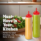 Norcalway 12 oz Condiment Squeeze Bottles for Sauces - Leak Proof Oil, Syrup, Dressing Squirt Bottles - 3 Pack