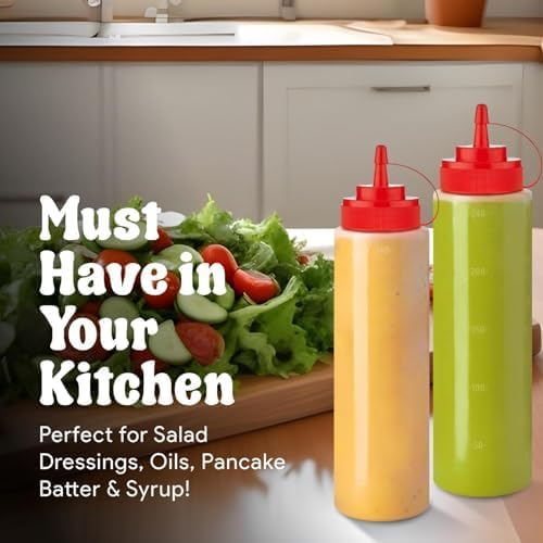 Norcalway 12 oz Condiment Squeeze Bottles for Sauces - Leak Proof Oil, Syrup, Dressing Squirt Bottles - 3 Pack