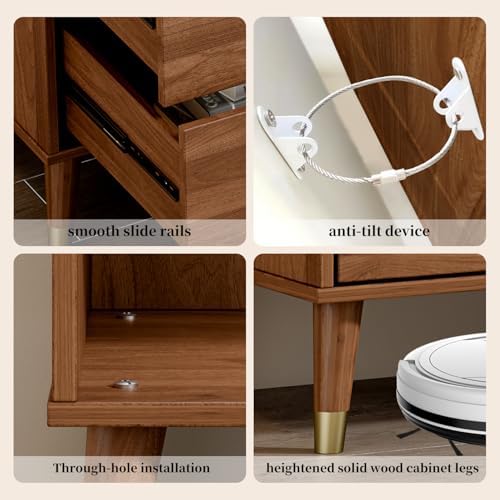Chrangmay 6 Drawer Dresser,47" Wide Mid Century Chest of Drawers,Wooden Bedroom Drawer Dresser with 6 Storage Drawers for Bedroom,Living Room,with Anti-Tipping Device,Walnut.HT