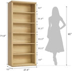 Rresyet Bookcase and Bookshelves, 28" W Tall Bookshelf, Natural Oak