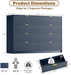 Furniway Navy Blue Dresser for Bedroom, Modern Dresser with 8 Drawers and Smooth Slides, Wide Chest of Drawers with Golden Handles for Bedroom, Closet, 15.7" D x 55" W x 37.4" H