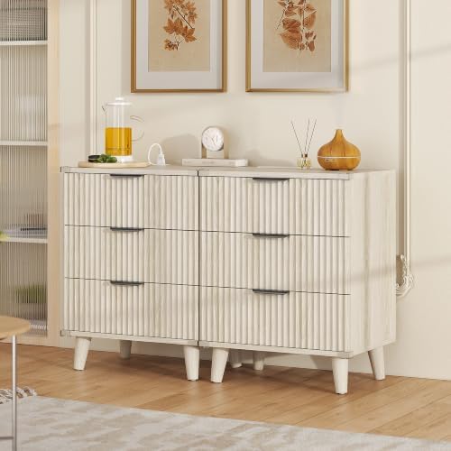 3 Drawers Nightstands Set of 2 w/Charging Station, Modern Fluted Dresser
