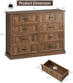 Farmhouse 8 Drawer Dresser for Bedroom, 55" Walnut Dresser with TV Stand