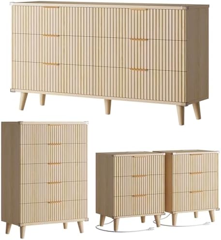 Modern Dressers and Nightstands Set 4-Piece, 2 Nightstands + 5 + 6-Drawers