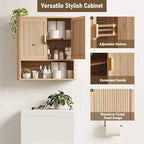 Bathroom Wall Storage Cabinet, Medicine Cabinet with Adjustable Wood Shelf & Doors, Over the Toilet Storage Cabinet Above Toilet Storage for Laundry Room & Living Room Kitchen Storage Islands (Oak)