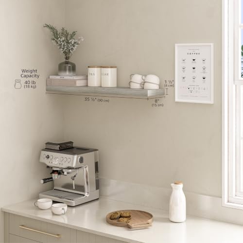 Ballucci Floating Shelf, 36" Wood Wall Shelf with Invisible Brackets for Bathroom, Living Room, Bedroom, Kitchen, Nursery, 8" Deep, Rustic Gray